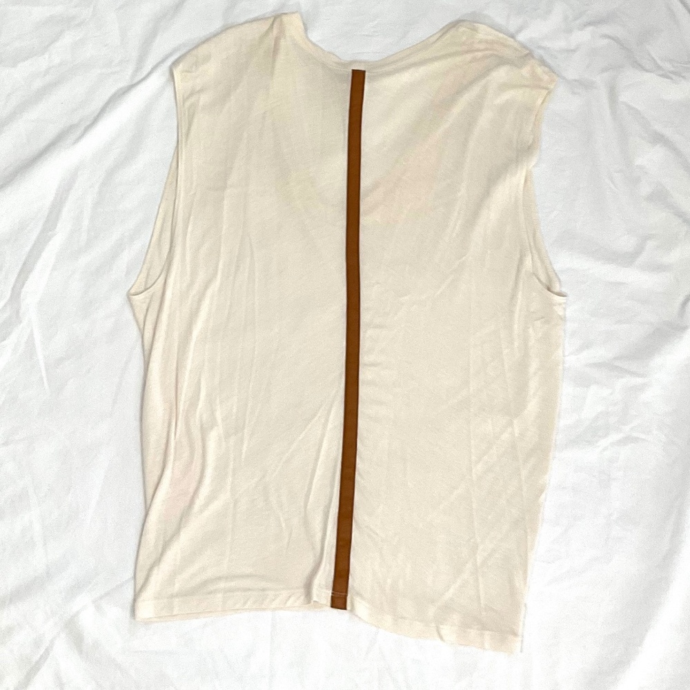 Maggie Ward Sleeveless T-Shirt with Faux Leather Detail, Size Small